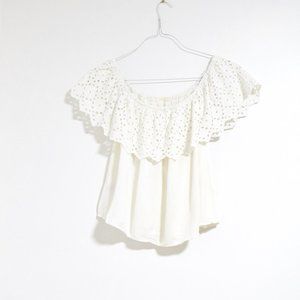 STYLE ENVY White Floral Eyelet Lace Off Shoulder Top | Size L